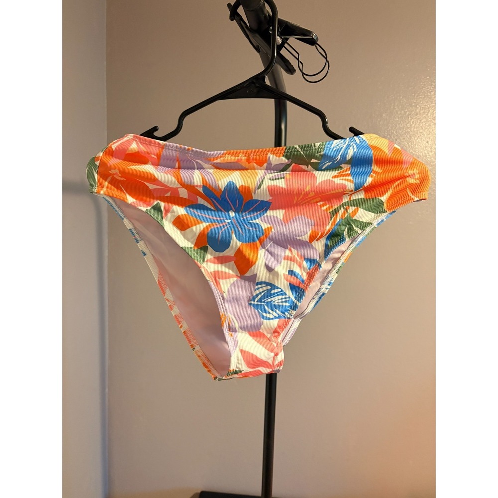 Cupshe Tropical Floral Bikini Bottoms Multicolor Ribbed Tummy Control Large
